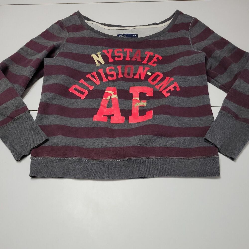 American Eagle Outfitters Sweatshirt Womens L Sweater Maroon‎ Stripe Long Sleeve